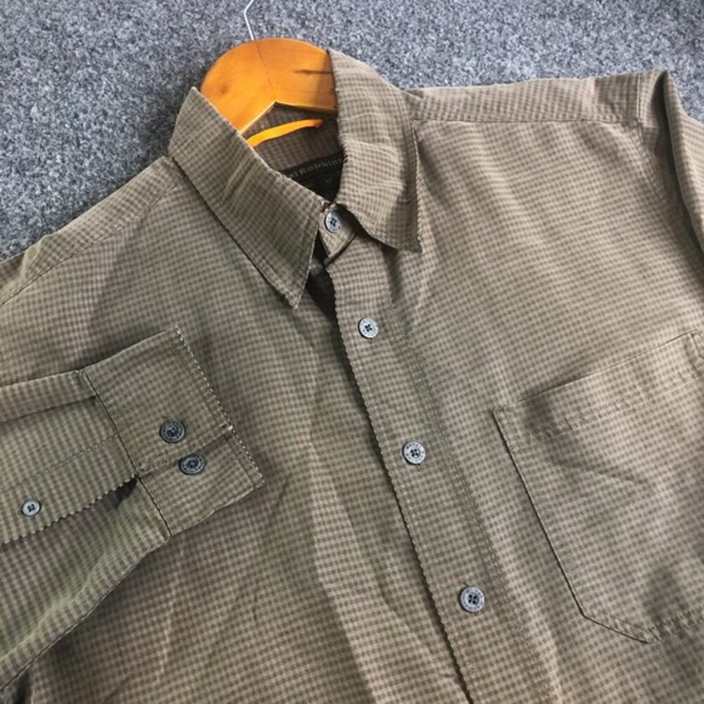 Royal Robbins Shirt Mens Medium Green Relaxed Button Desert Pucker Long Sleeve